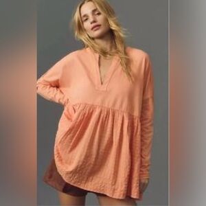 Nwt’s Anthropologie Pilcro Light Orange Long Sleeve Babydoll Top Size Medium